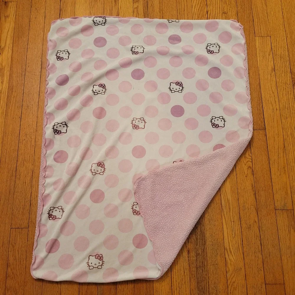Hello Kitty Polka‎ Dot Baby Blanket Pink Reversible Soft Cozy Y2K Vintage Retro